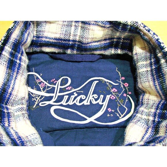 Lucky Brand Knit Sweater Flannel Plaid Lined Padded Vest Conical Buttons Large - Picture 6 of 11